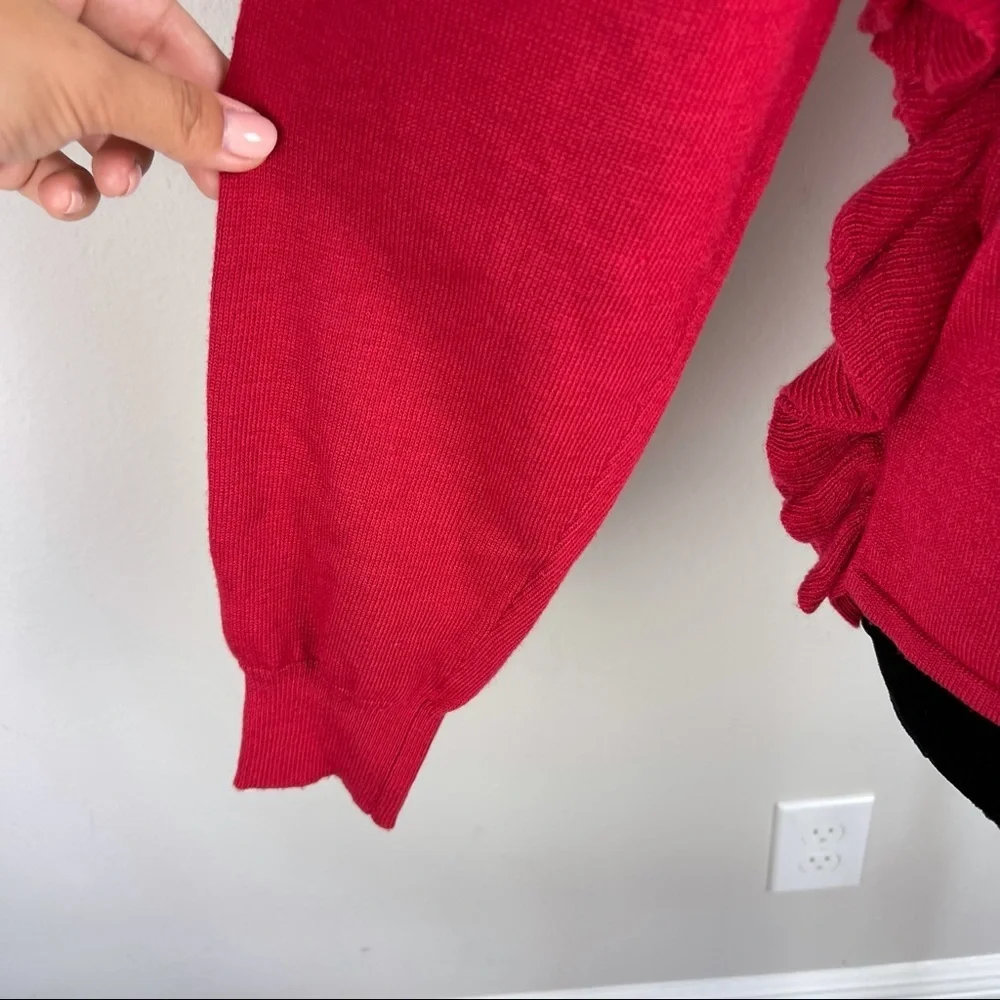 NWT Aqua Ruffled Knit Long Sleeve V-Neck Sweater - Picture 8 of 13